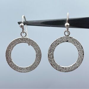 Sterling Silver Textured Open Circle Dangle Earrings 925 Modern Minimalist